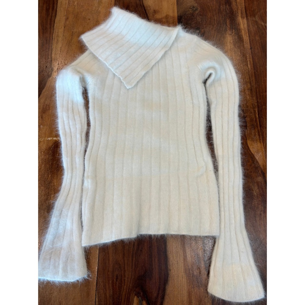 Le chateau angora blend ribbed turtleneck sweater cream fuzzy y2k womens sz med